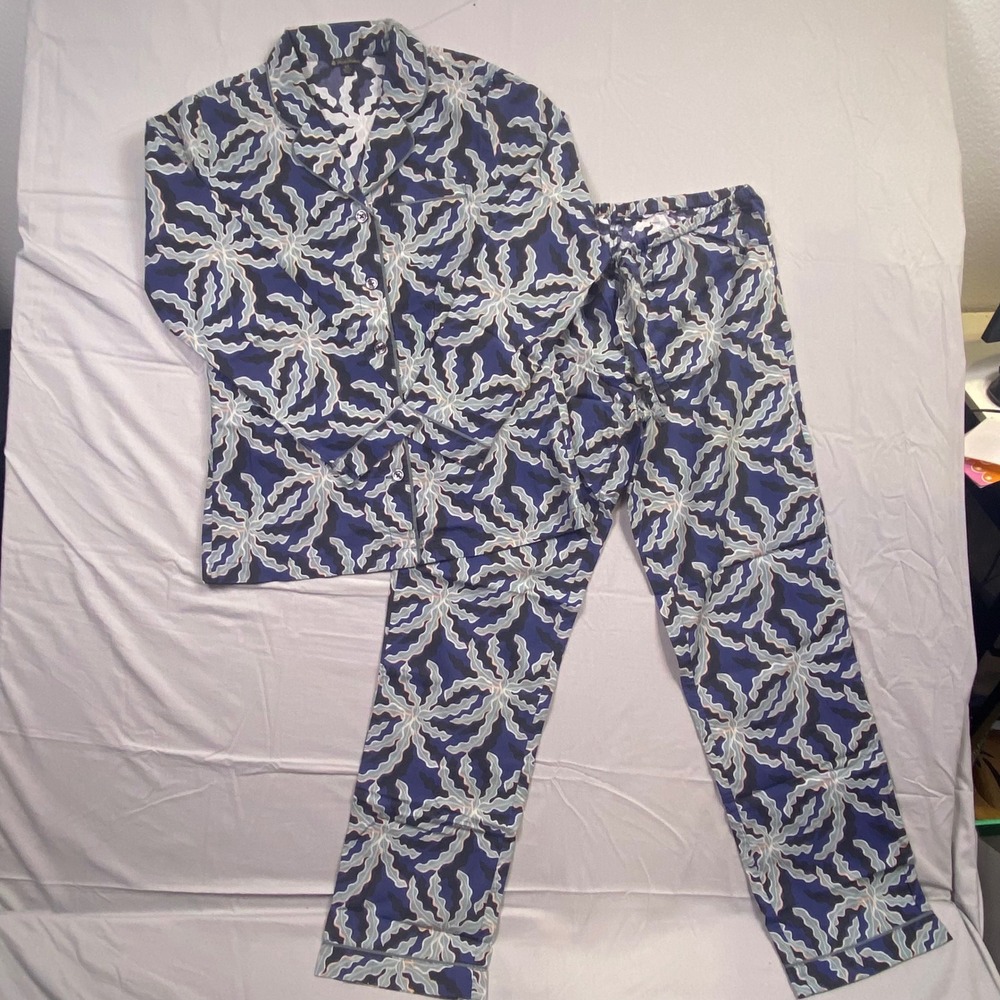Brooks Brothers Supima Cotton Pajama Set Womens XS Blue Abstract Print 2pc Sleep